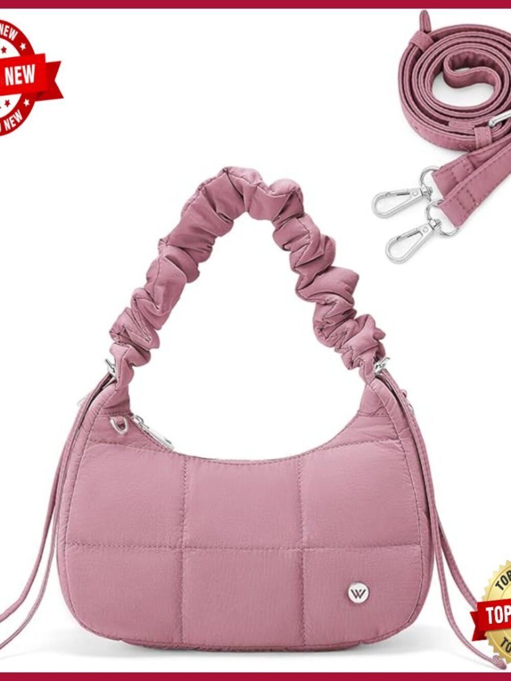 Nylon Quilted RFID Wristlet Wallet with 3 Zippers, Puffer Shoulder Bag